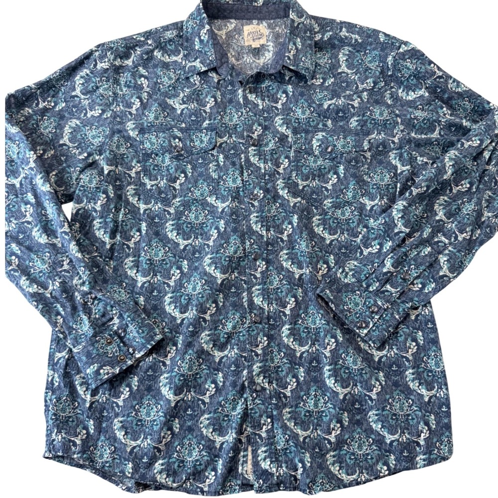 Moonshine Spirit Brad Paisley Mens XL Blue Paisley Western Pearl Snap Cotton